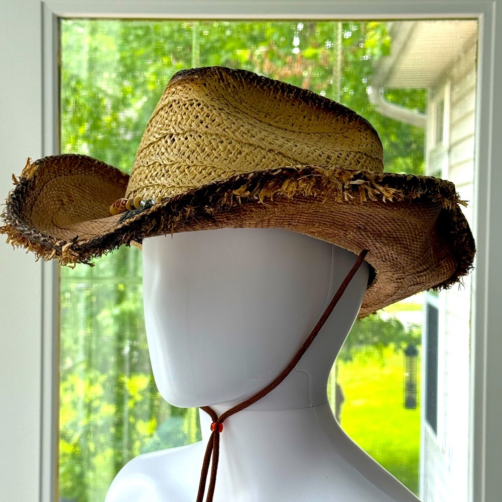 Distressed Tan/Brown Western Cowboy Hat w/Toggle  Strap Unisex Made in Mexico